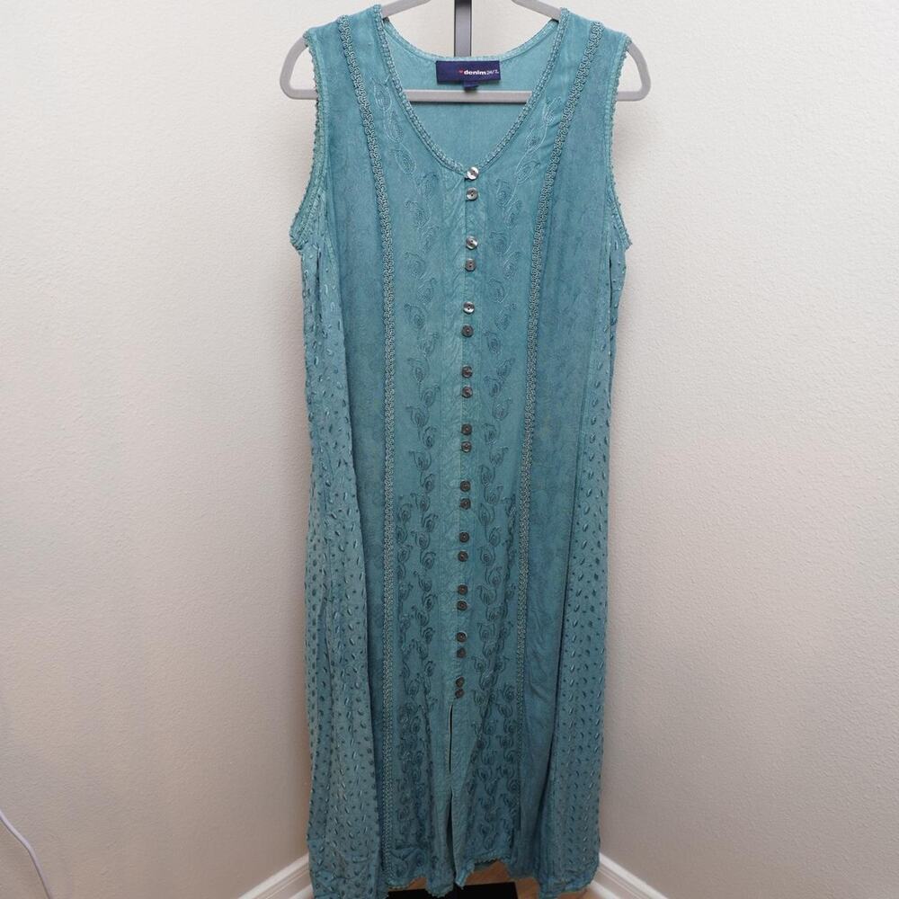 Vintage Denim 24/7 Boho Maxi Dress Y2K Size 14W